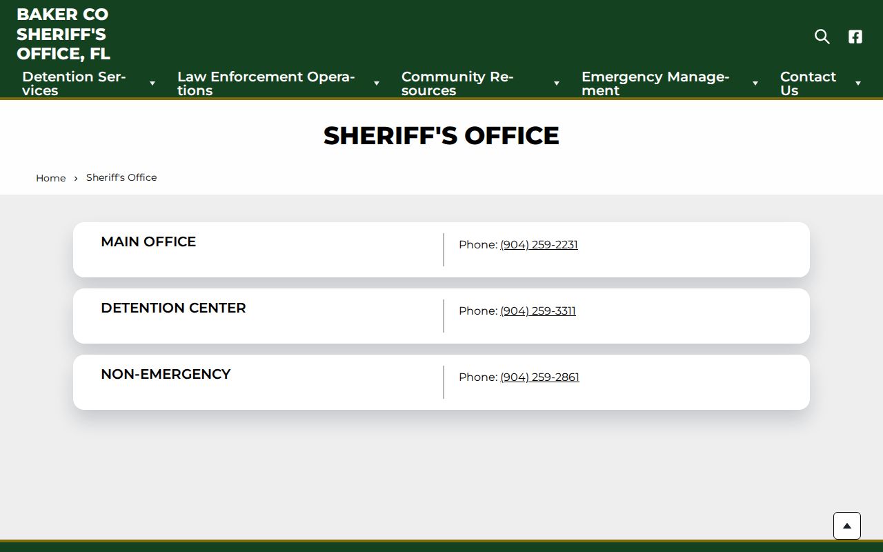 Baker County arrest and detention contact numbers