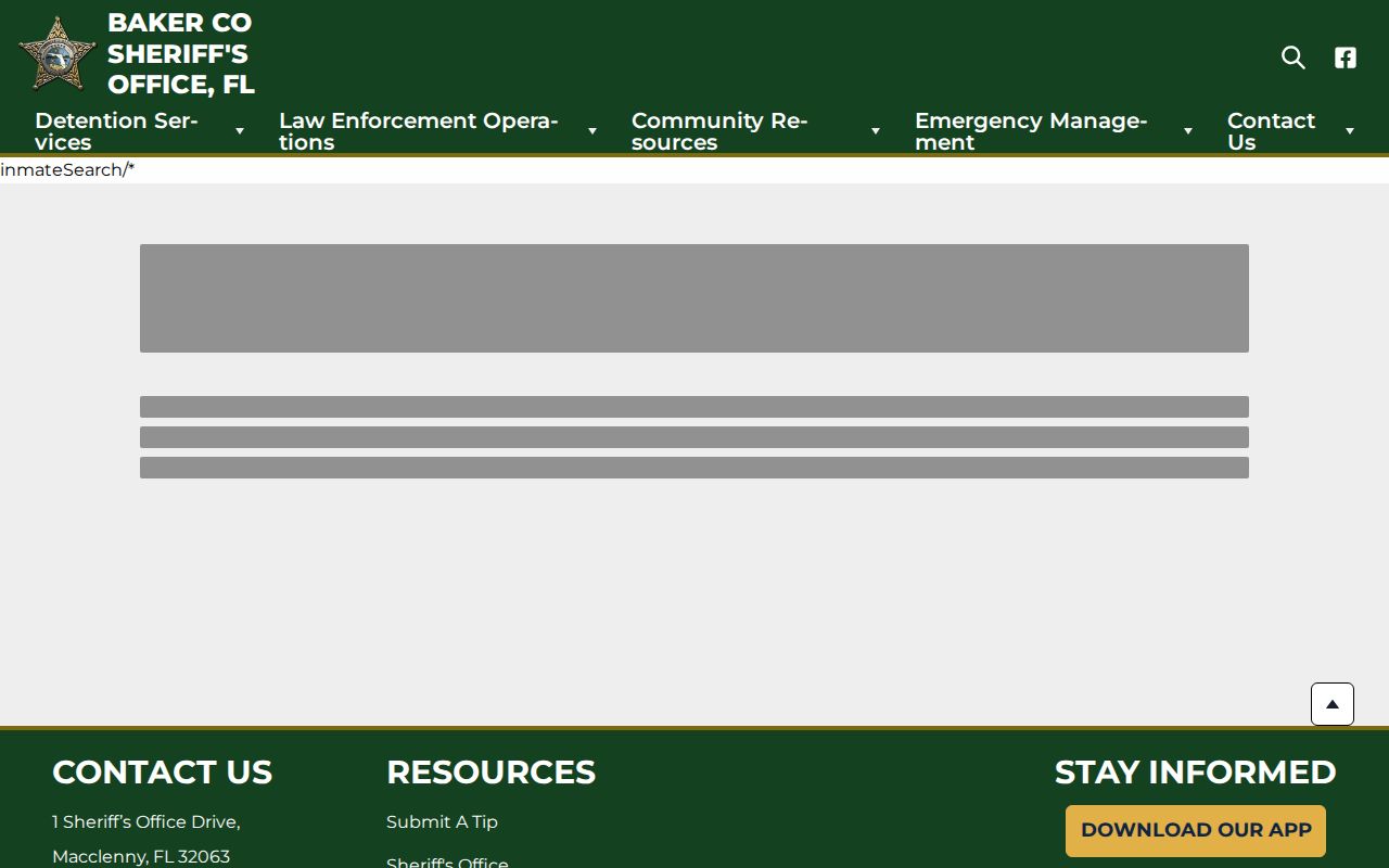 Baker County arrest roster search and sort controls