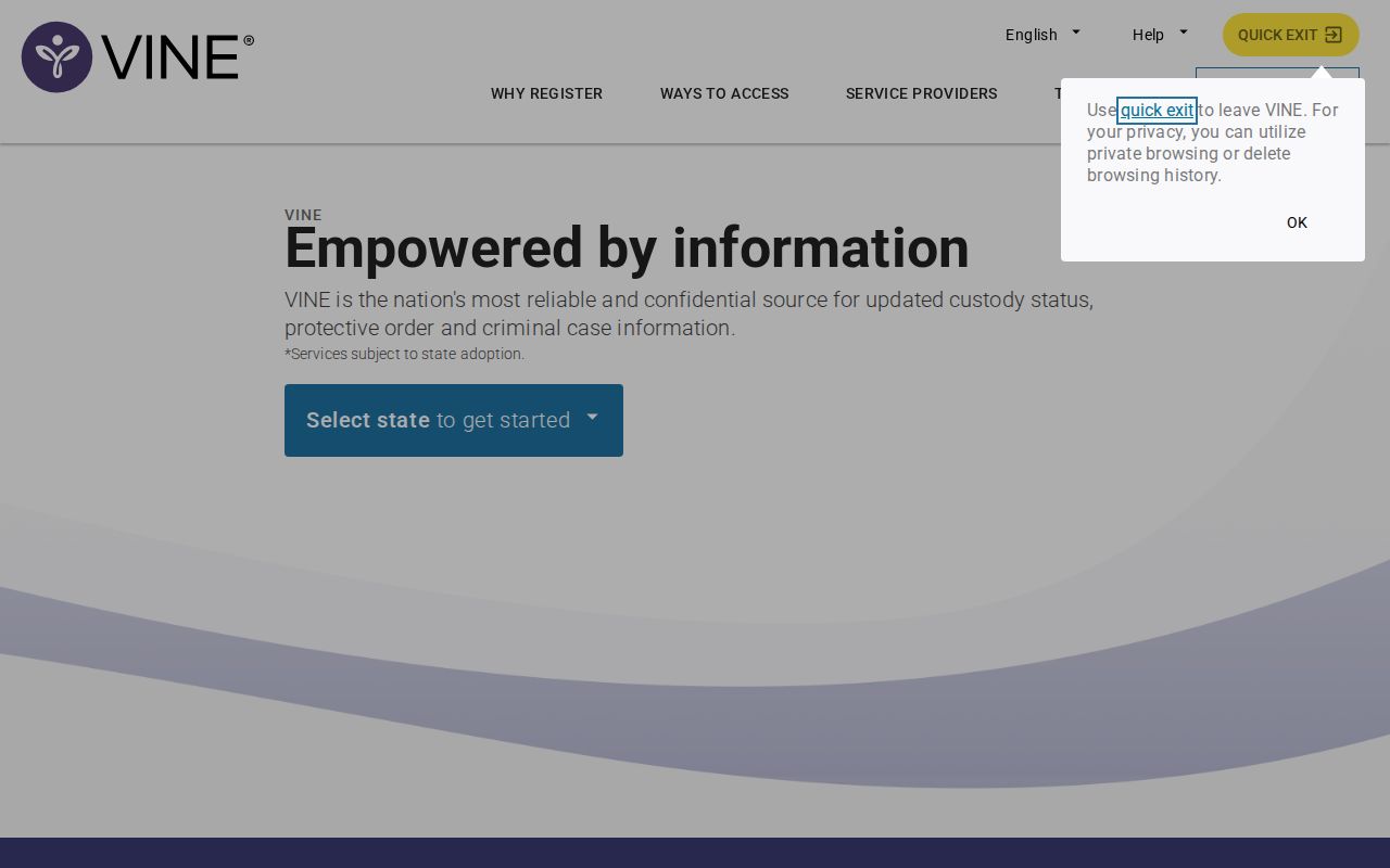 VINELink search interface for selecting Florida and Baker County custody records