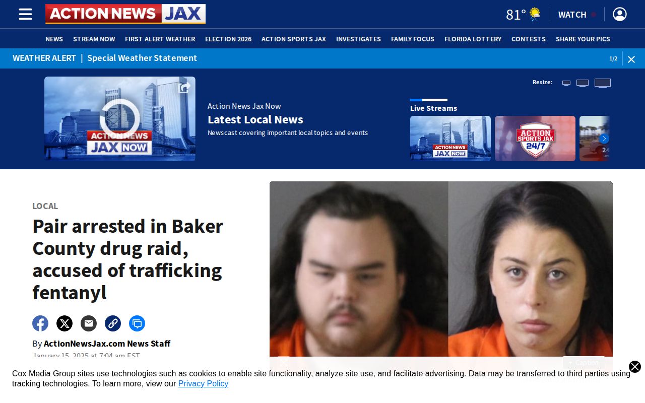 Regional Action News Jax coverage of a Baker County law-enforcement incident