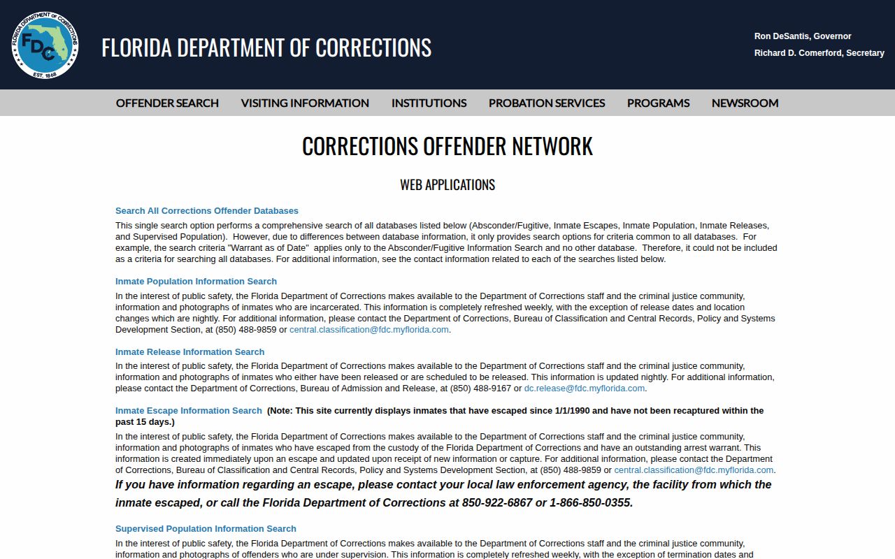 Florida DOC custody searches after Baker County arrests
